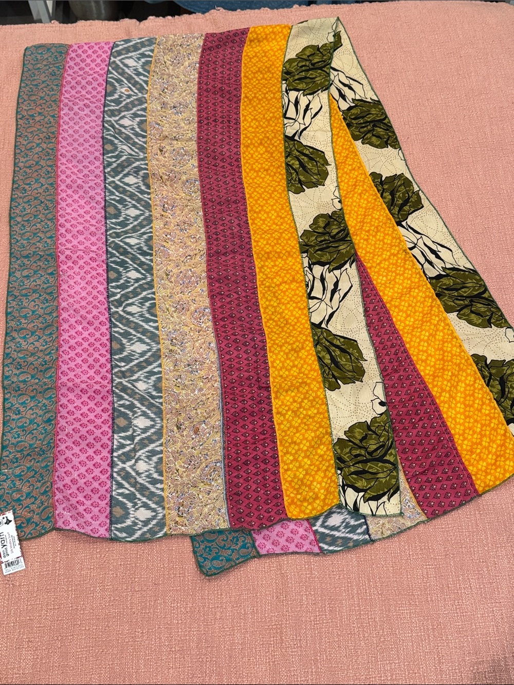 Silk medley XL scarf - reclaimed sari strips Multicolor Lightweight Scarf Wrap